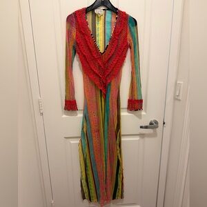 Piluca Bayarri Ibiza Multicolor Sheer Coverup Dress,Long Sleeves & side Slits.